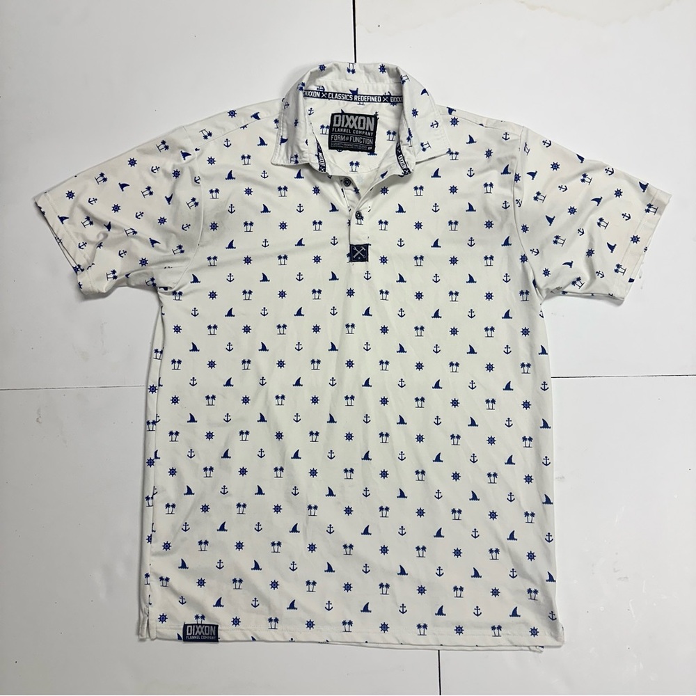 DIXXON Men’s Sea Legs Party Polo. Blue, White L - Picture 4 of 8